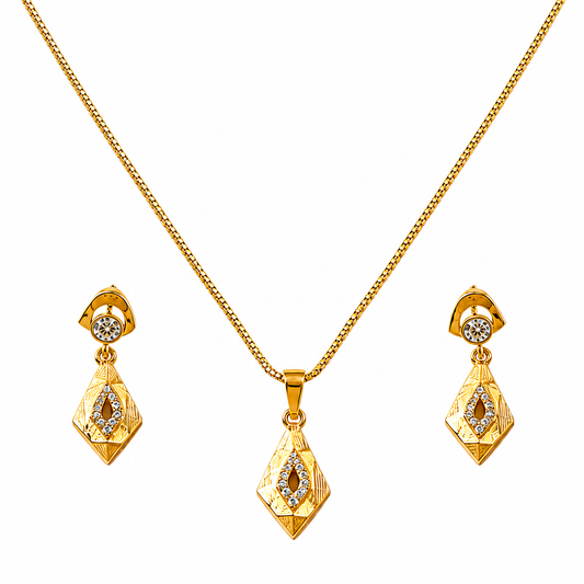 Luxury CZ Diamond Shape Pendant Necklace & Earrings Set