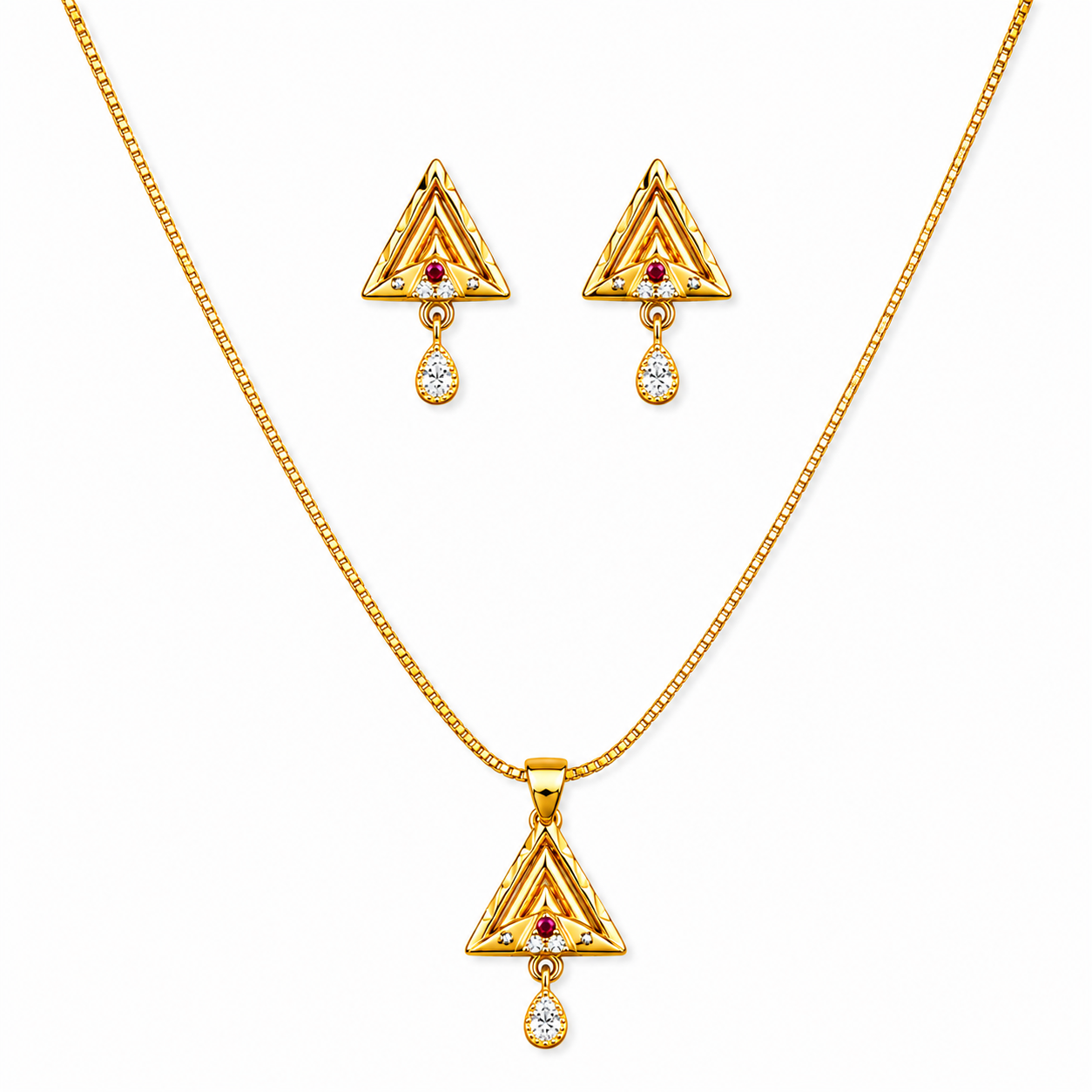 Triangle Sparkle Pendant Necklace Set for Women