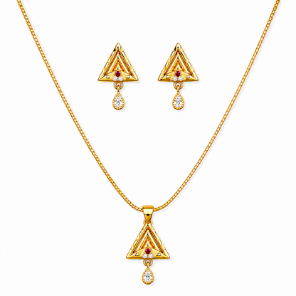 Triangle Sparkle Pendant Necklace Set for Women