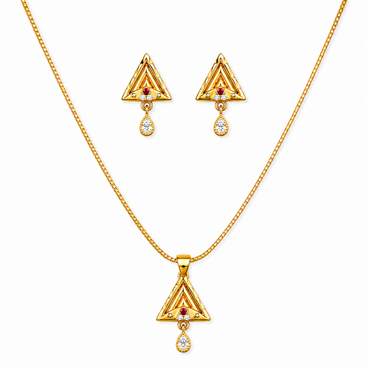Triangle Sparkle Pendant Necklace Set for Women