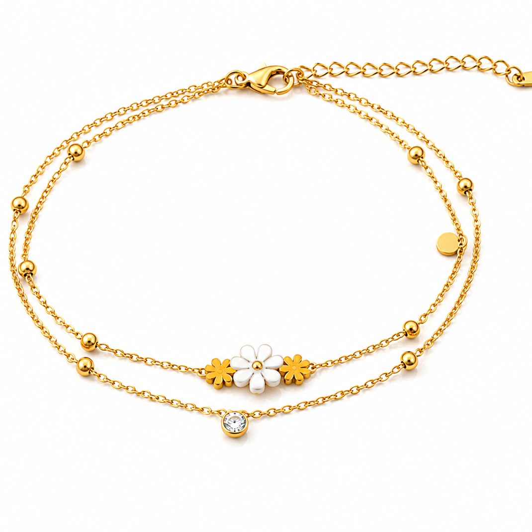 NUGOLD Double Layer Daisy Charm Bracelet for Women