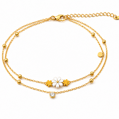 NUGOLD Double Layer Daisy Charm Bracelet for Women