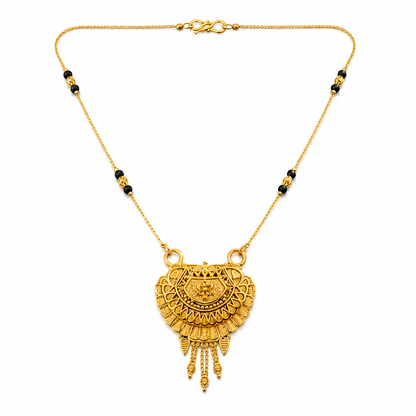 Traditional Black Bead Mangalsutra with Antique Floral Pendant