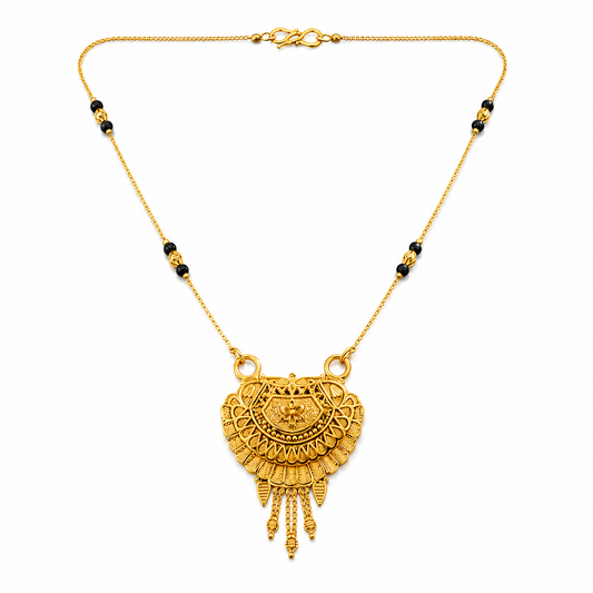Traditional Black Bead Mangalsutra with Antique Floral Pendant