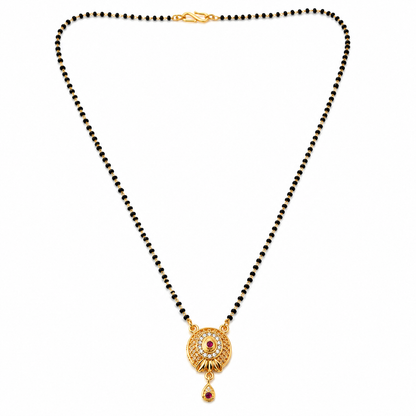 NUGOLD Antique Style Black Bead Mangalsutra with CZ & Ruby Pendant