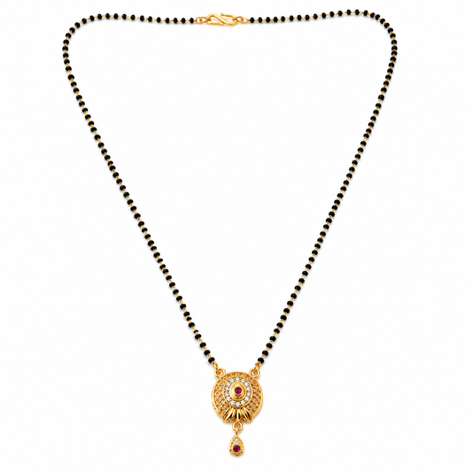 NUGOLD Antique Style Black Bead Mangalsutra with CZ & Ruby Pendant