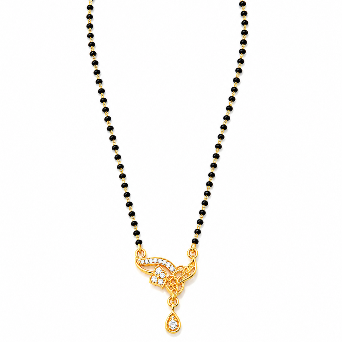 NUGOLD Designer Black Bead Mangalsutra with CZ Leaf Pendant