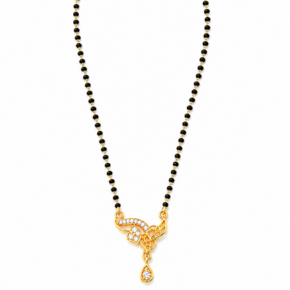 NUGOLD Designer Black Bead Mangalsutra with CZ Leaf Pendant