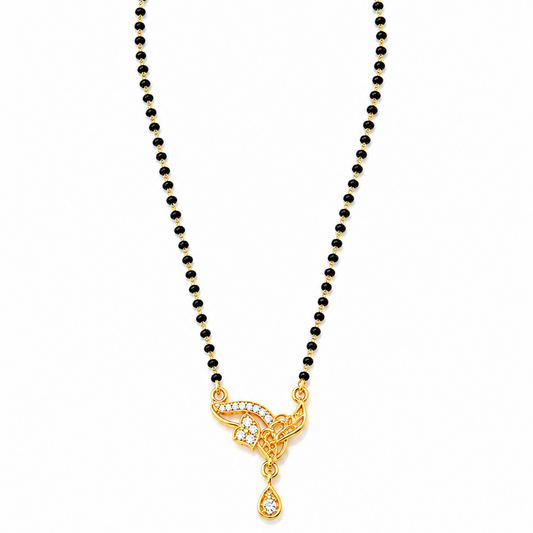 NUGOLD Designer Black Bead Mangalsutra with CZ Leaf Pendant
