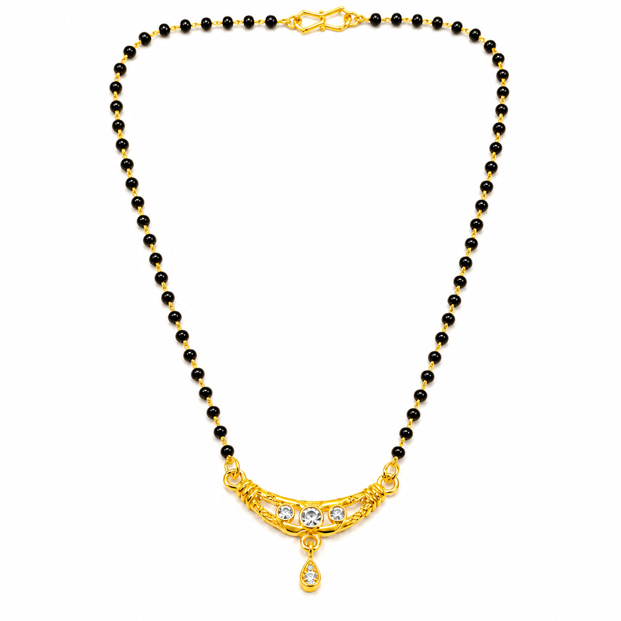 Traditional Black Bead Mangalsutra with Designer CZ Pendant