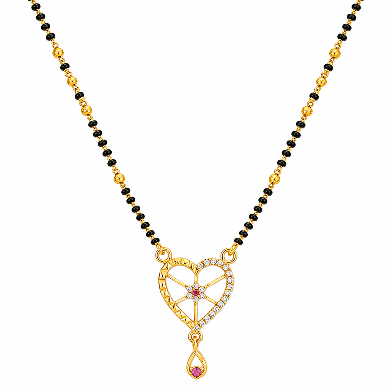 Elegant Black Bead Mangalsutra with Heart Pendant