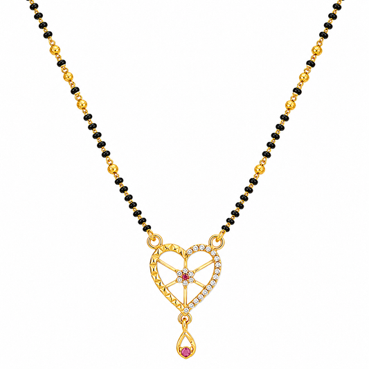 Elegant Black Bead Mangalsutra with Heart Pendant
