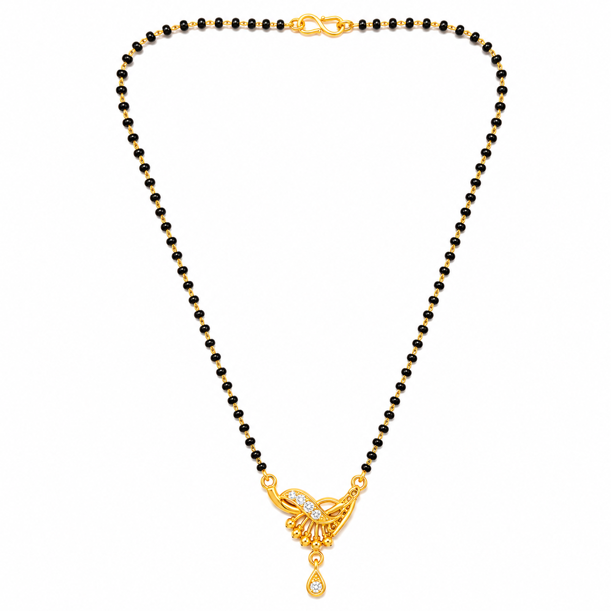 NUGOLD Traditional Gold-Tone Mangalsutra with Floral Crystal Pendant