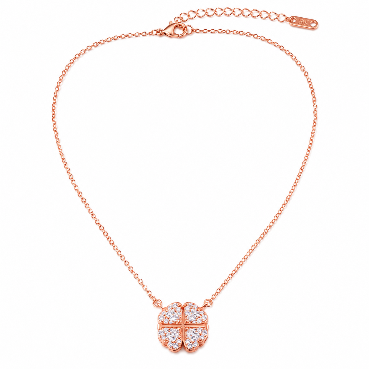 Heart-Shaped Crystal Clover Pendant Necklace
