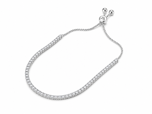 Classic CZ Tennis 925 Sterling Silver Adjustable Bracelet for Women & Girls