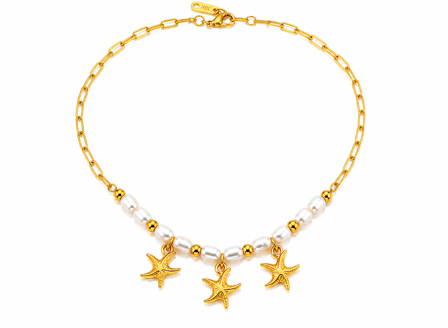 Dainty Starfish Pearl Beaded Necklace for Women & Girls