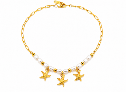Dainty Starfish Pearl Beaded Necklace for Women & Girls