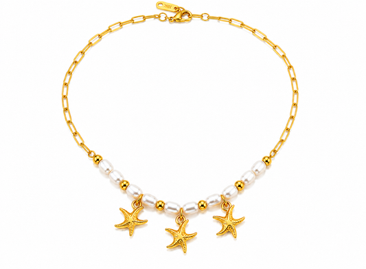 Dainty Starfish Pearl Beaded Necklace for Women & Girls