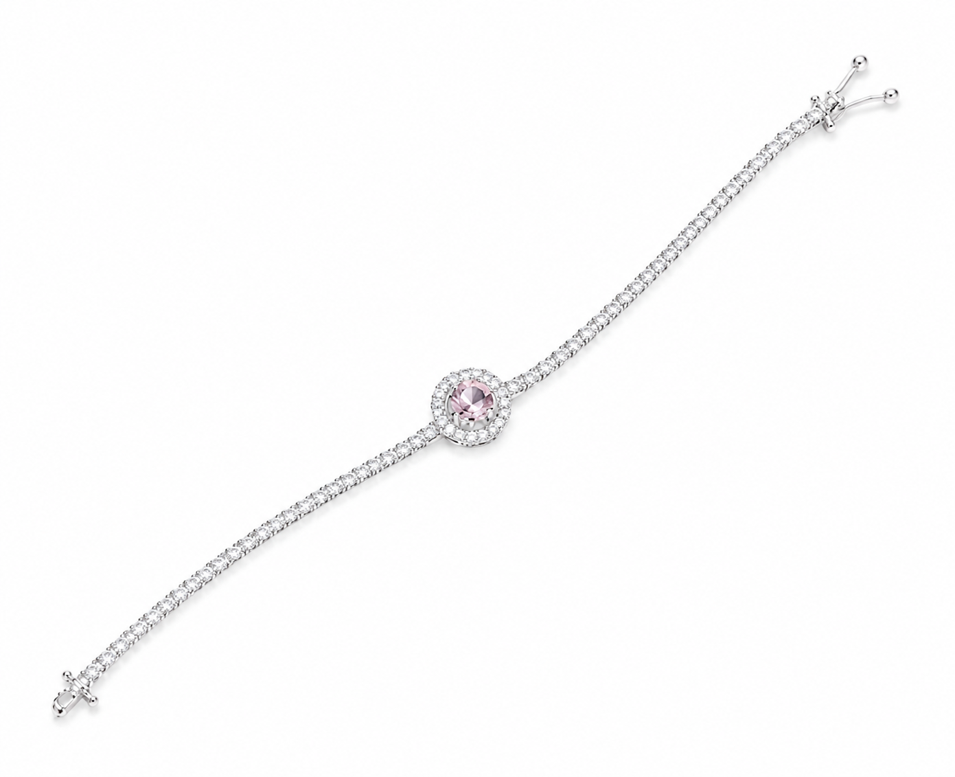 Pink Halo CZ Tennis 925 Sterling Silver Bracelet for Women