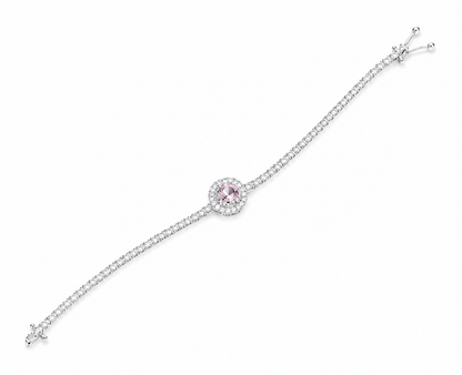 Pink Halo CZ Tennis 925 Sterling Silver Bracelet for Women