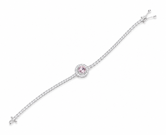 Pink Halo CZ Tennis 925 Sterling Silver Bracelet for Women