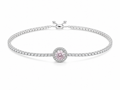 Pink Halo CZ Tennis 925 Sterling Silver Bracelet for Women