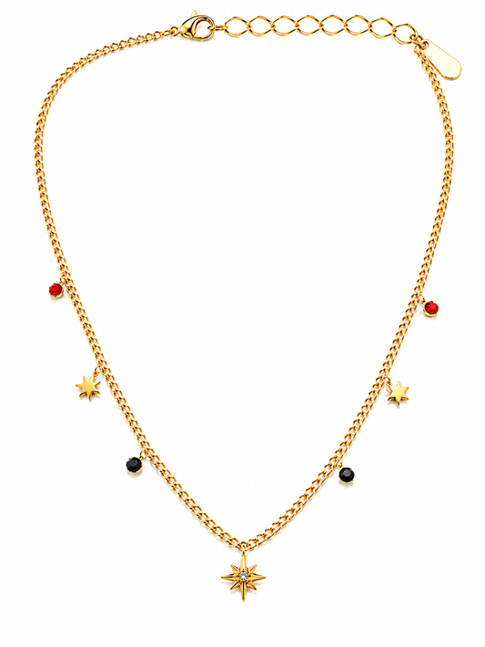 Dainty Star Charm Necklace with Colorful Crystal Beads
