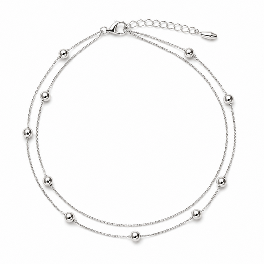 925 Sterling Silver Double Layer Bead Bracelet for Women