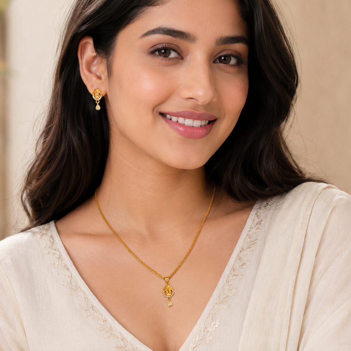 NUGOLD Timeless Floral CZ Pendant Necklace set