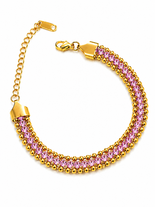 NUGOLD Designer Pink Cubic Zirconia Bracelet for Girls & Women