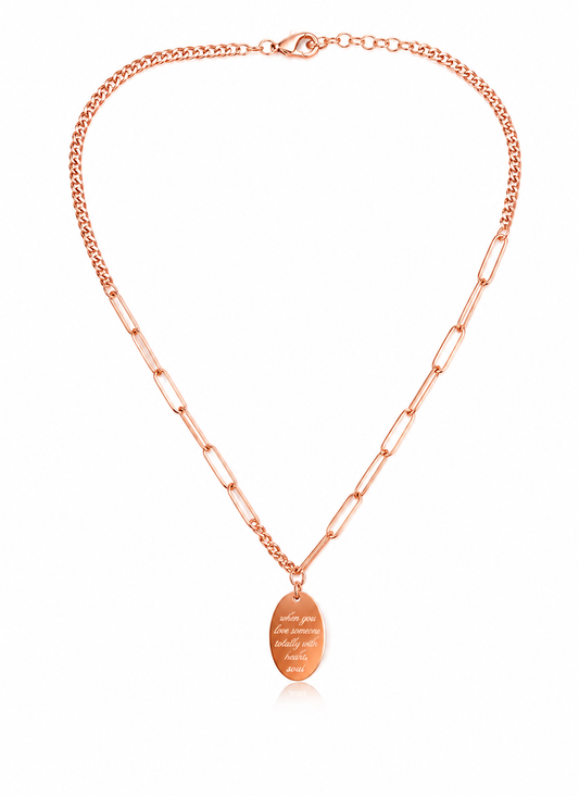 Elegant Rose Gold Engraved Oval Pendant Necklace for Women