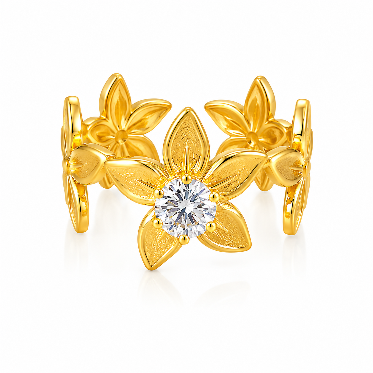 Elegant Anti-Tarnish Floral Blossom Ring with CZ Stone