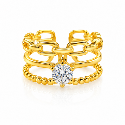 Elegant Anti-Tarnish Chain Link Ring with CZ Stone