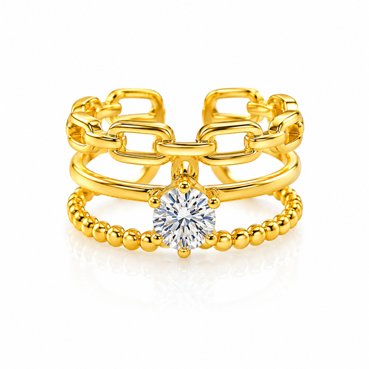 Elegant Anti-Tarnish Chain Link Ring with CZ Stone