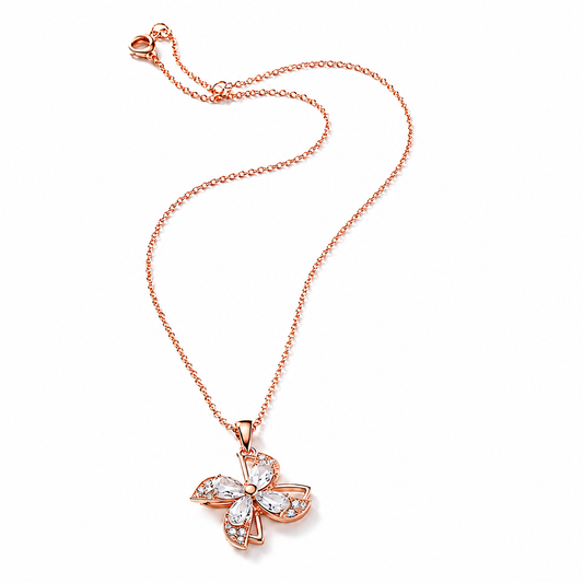 Elegant Rose Gold Butterfly Crystal Pendant Necklace for Women
