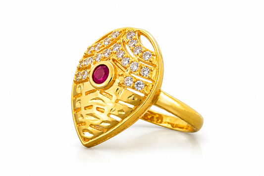 NuGold Royal Ruby Leaf Designer Ring