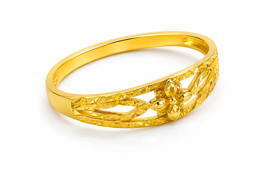 NuGold Floral Cutwork Textured Gold Ring