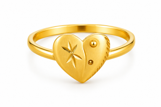 NuGold Golden Heart Charm Ring