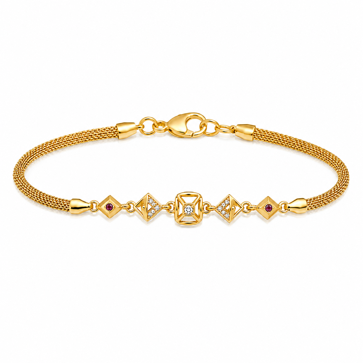 Premium Royal Ruby Geometric CZ Charm Bracelet for Women & Girls