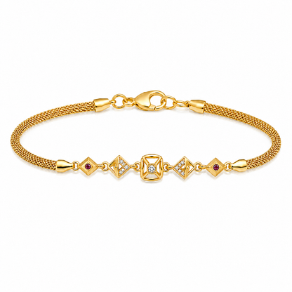 Premium Royal Ruby Geometric CZ Charm Bracelet for Women & Girls