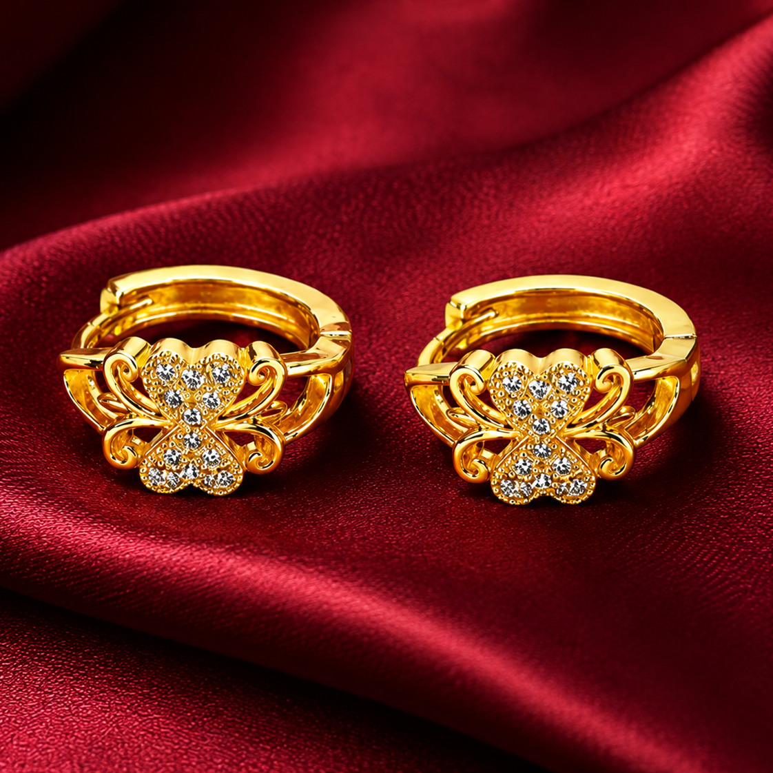 NuGold Floral Crystal Gold-Toned Hoop Earrings for Women