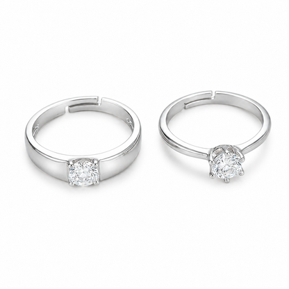 His & Hers Stainless Steel Solitaire Couple Ring Set