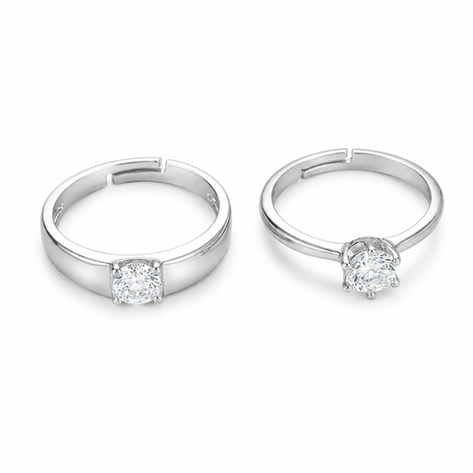 His & Hers Stainless Steel Solitaire Couple Ring Set