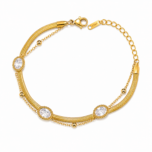 NUGOLD Premium Double Layer Oval Stone Bracelet