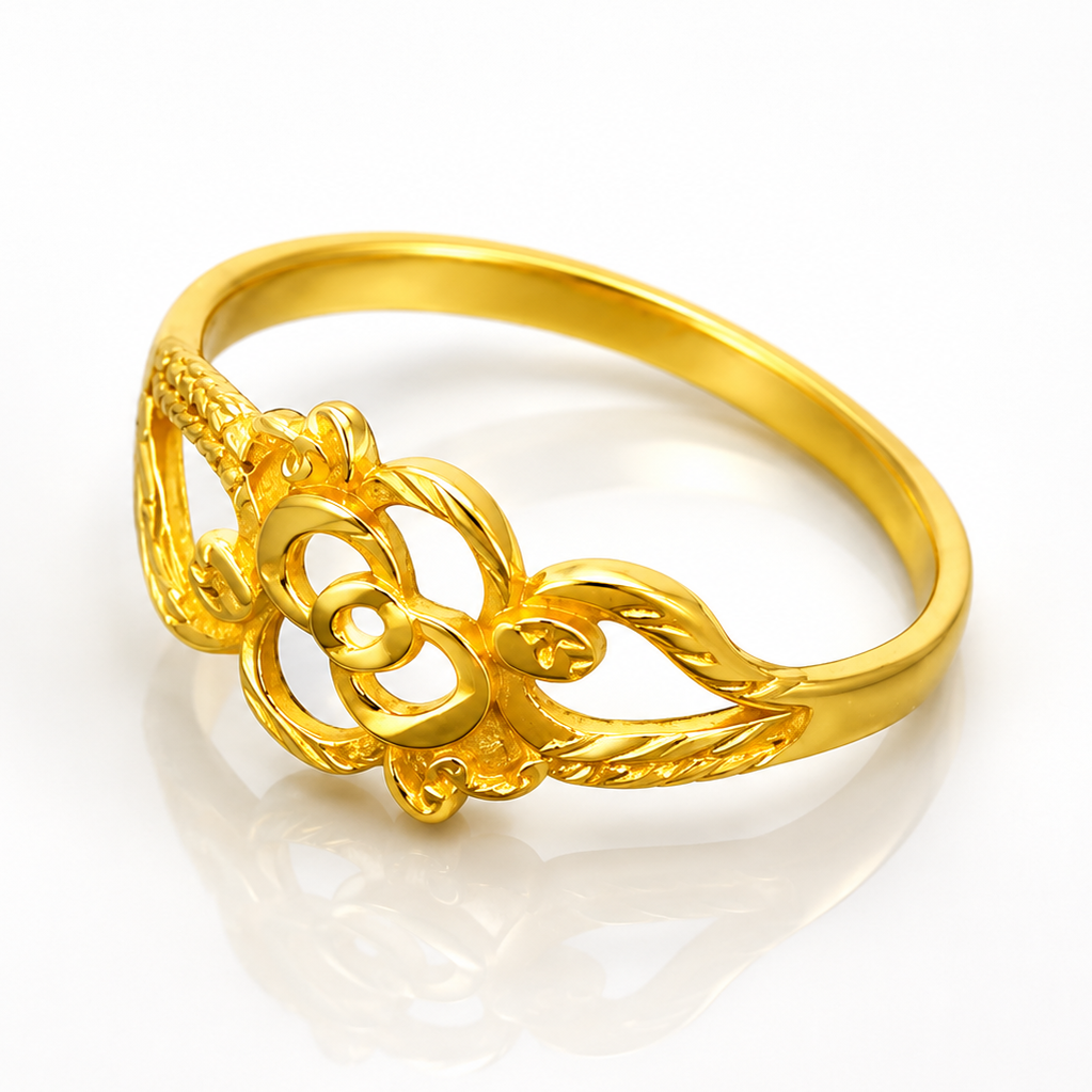 NuGold Floral Filigree Charm Ring