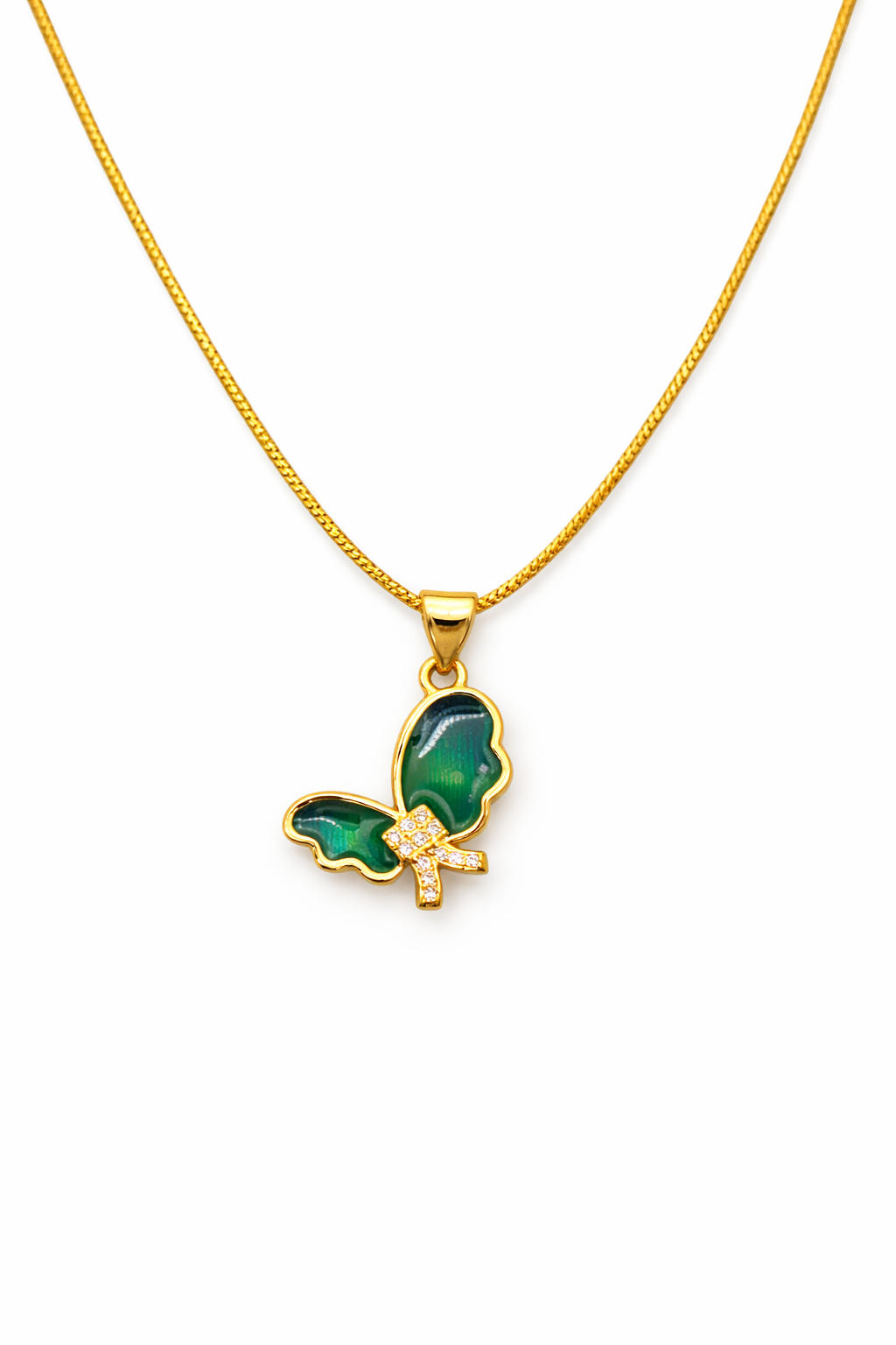 NuGold Green Stone Butterfly Pendant For Women