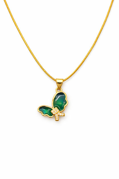 NuGold Green Stone Butterfly Pendant For Women