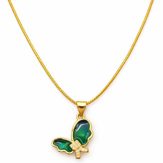 NuGold Green Stone Butterfly Pendant For Women