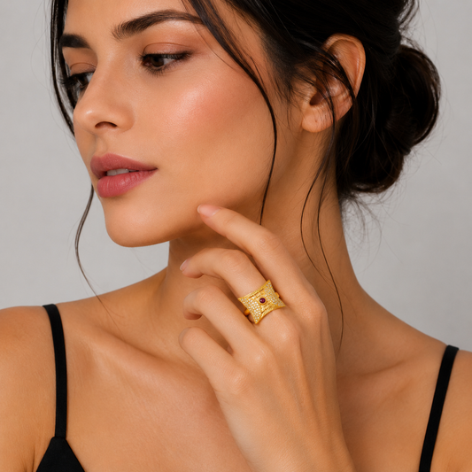 NuGold Royal Diamond Glow Ruby Statement Ring