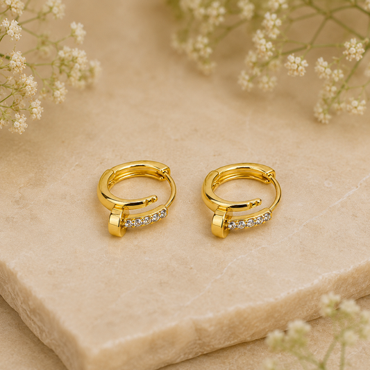 NuGold Crystal Nail-Inspired Gold-Toned Hoop Earrings for Women